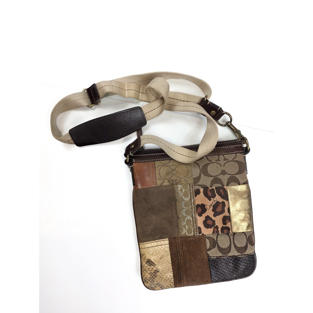 Coach Y2K Signature 9" Brown Animal Patchwork‎ Crossbody Shoulder Bag
